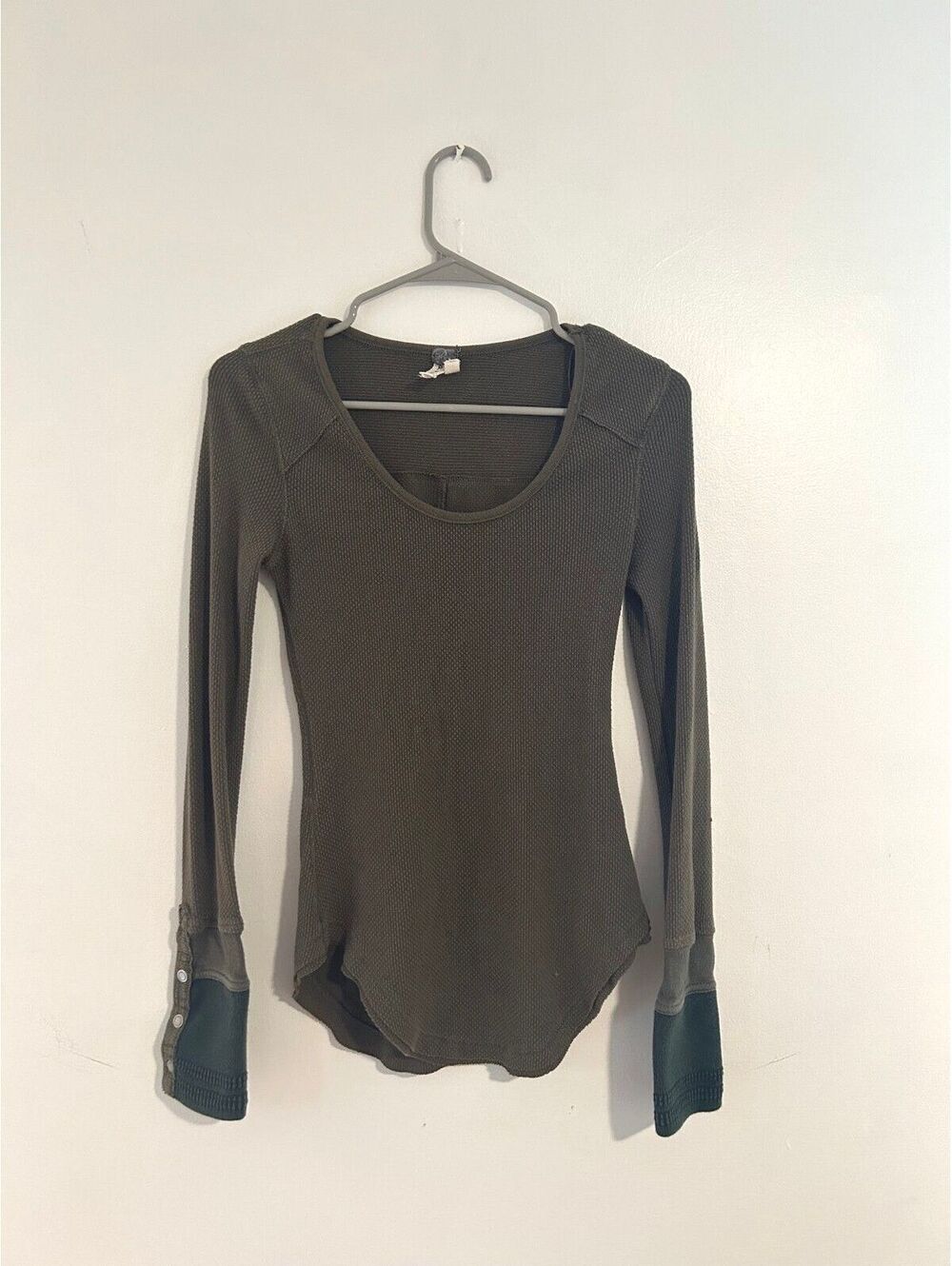 We The Free Free People Y2K Thermal Long Sleeve Top Olive Green Small
